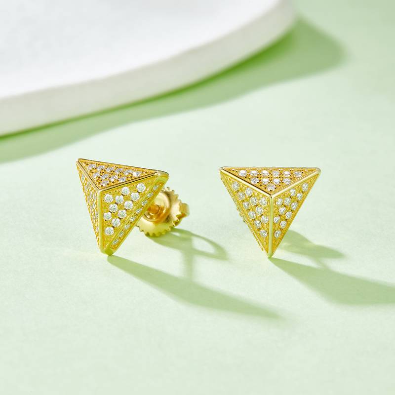 三角形S925银耳钉带螺纹莫桑钻厘石D级0.51CT